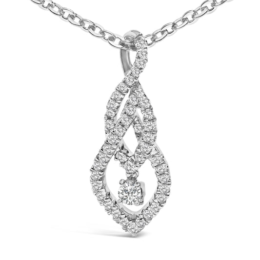Sterling Silver 1/3 Cttw Diamond Swirl Teardrop Pendant Necklace Bids.com