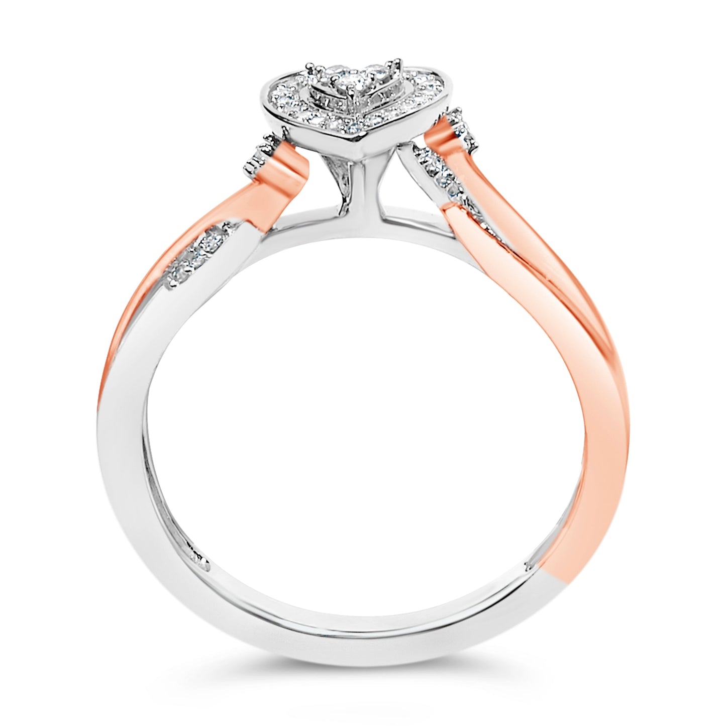 14K Rose Gold Plated Sterling Silver 1/10 Cttw Diamond Heart Motif Ring Bids.com