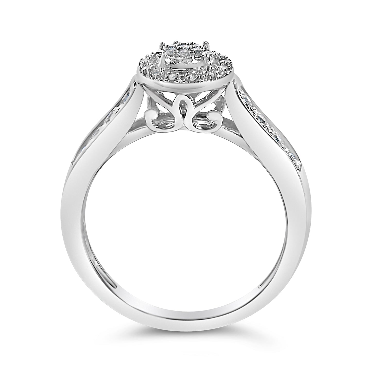 Sterling Silver Diamond Accent Round Cluster Halo Ring Bids.com