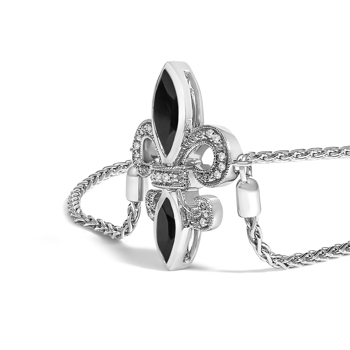 .925 Sterling Silver Marquise Black Onyx and Diamond Accent Lariat 4â€-10†Fleur De Lis Adjustable Bolo Bracelet (I-J Color, I1-I2 Clarity) Bids.com