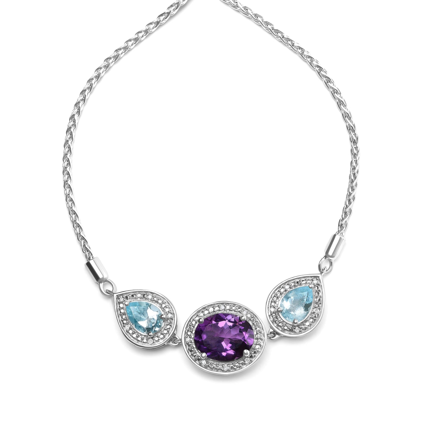 .925 Sterling Silver Oval Amethyst and Pear Blue Topaz with Diamond Accent Lariat 4â€-10†Adjustable Bolo Bracelet (H-I Color, SI1-SI2 Clarity) Bids.com