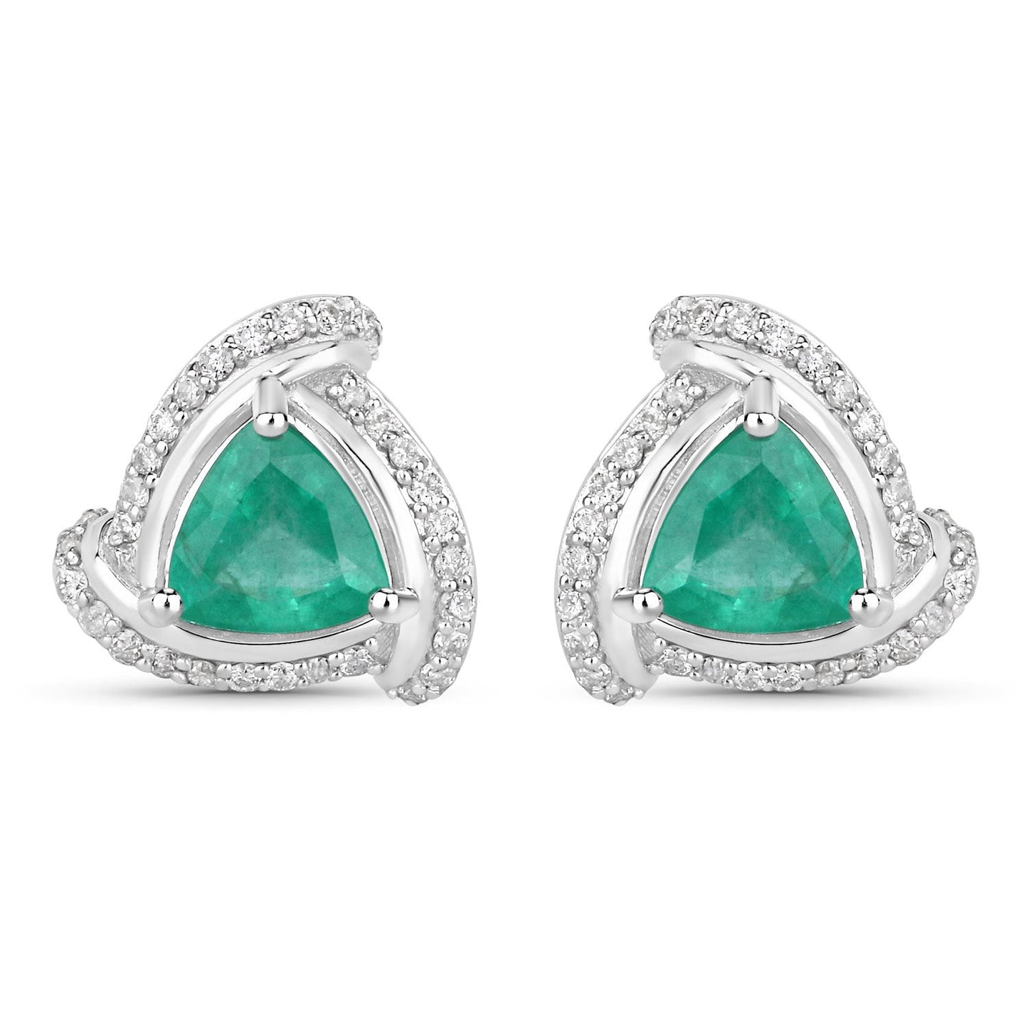 1.23 Carat Genuine Zambian Emerald and White Diamond 14K White Gold Earrings Bids.com