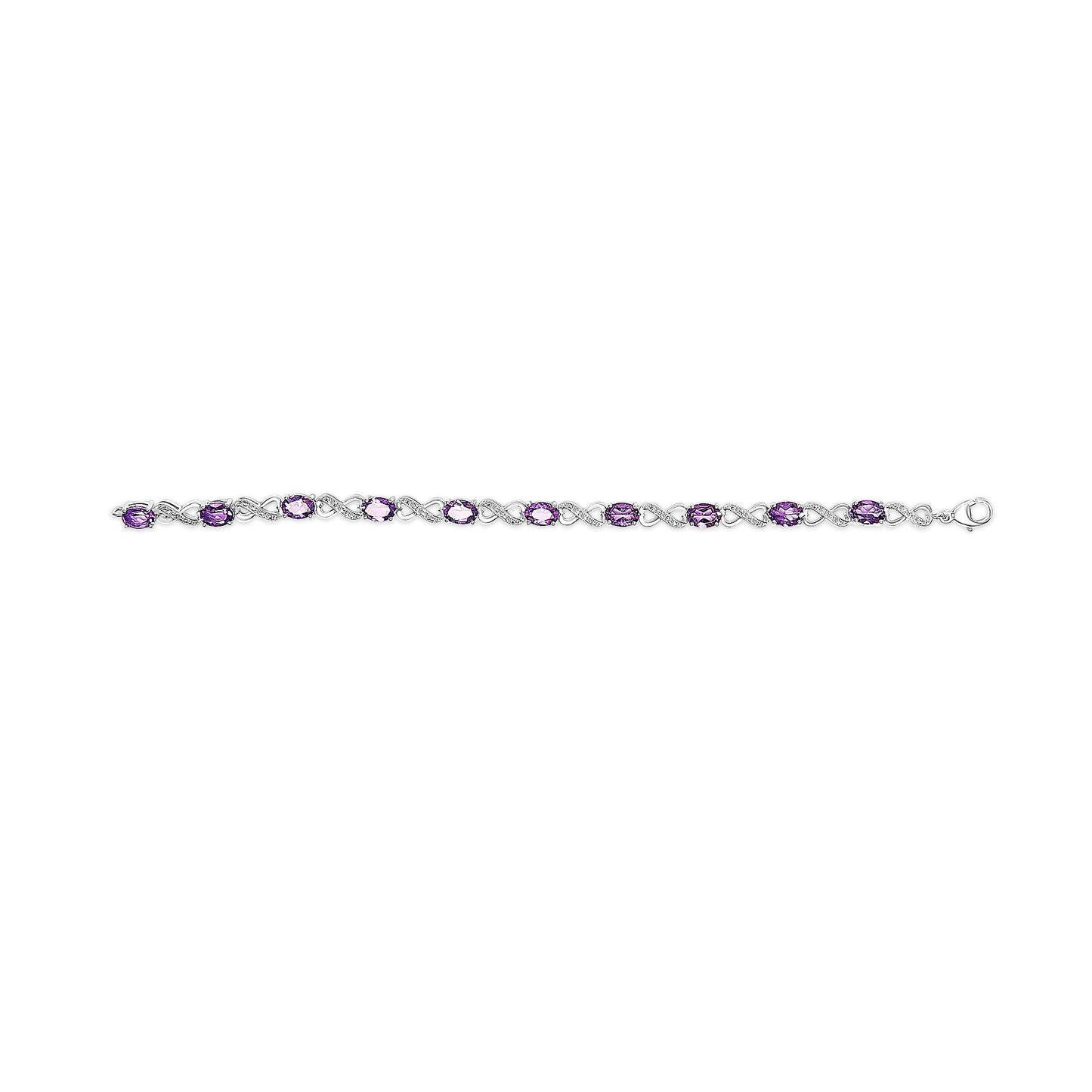 .925 Sterling Silver Oval Purple Amethyst and Diamond Infinity Link Bracelet (I-J Color, I1-I2 Clarity) - 7" Inches Bids.com
