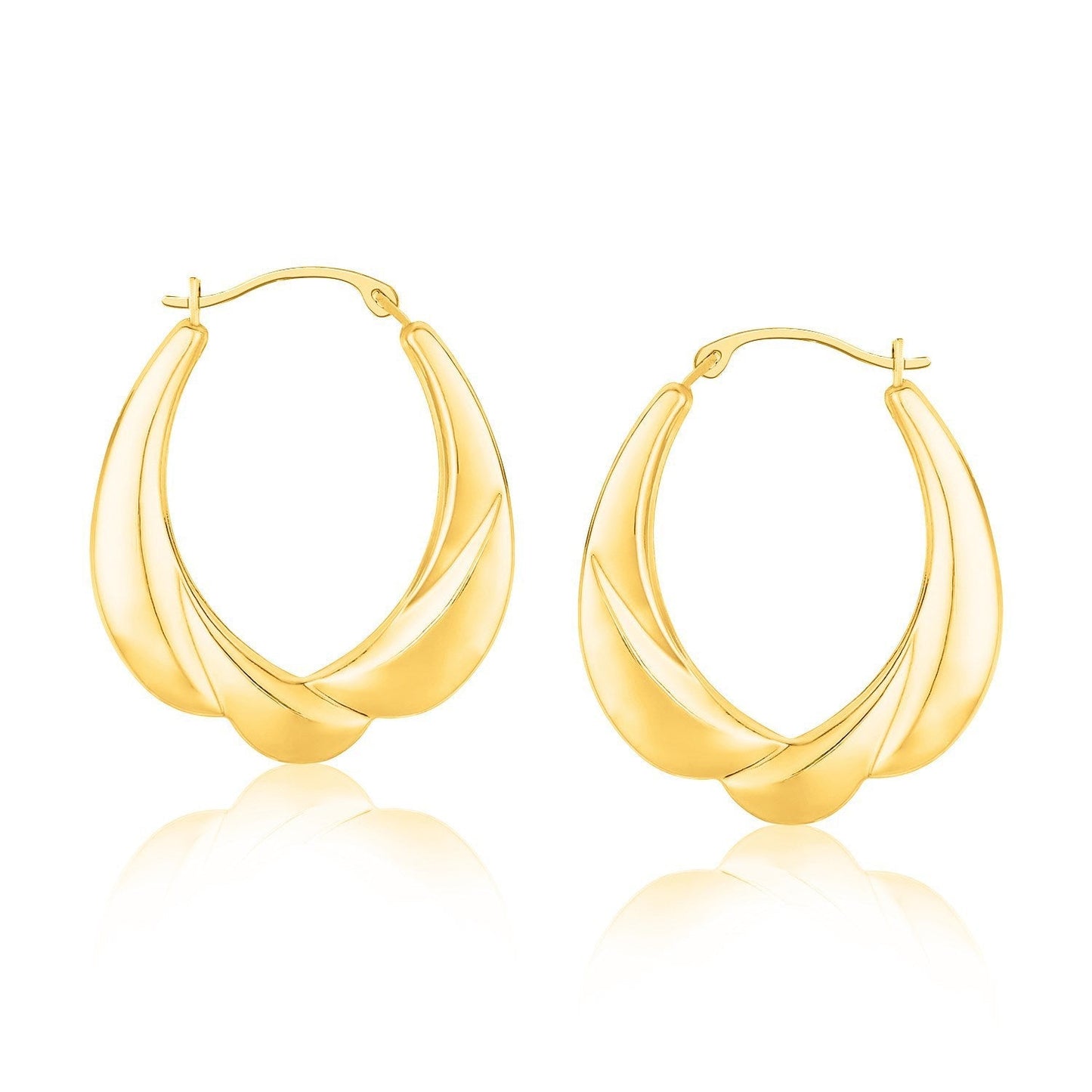 14k Yellow Gold Scallop Motif Graduated Oval Hoop Earrings Bids.com