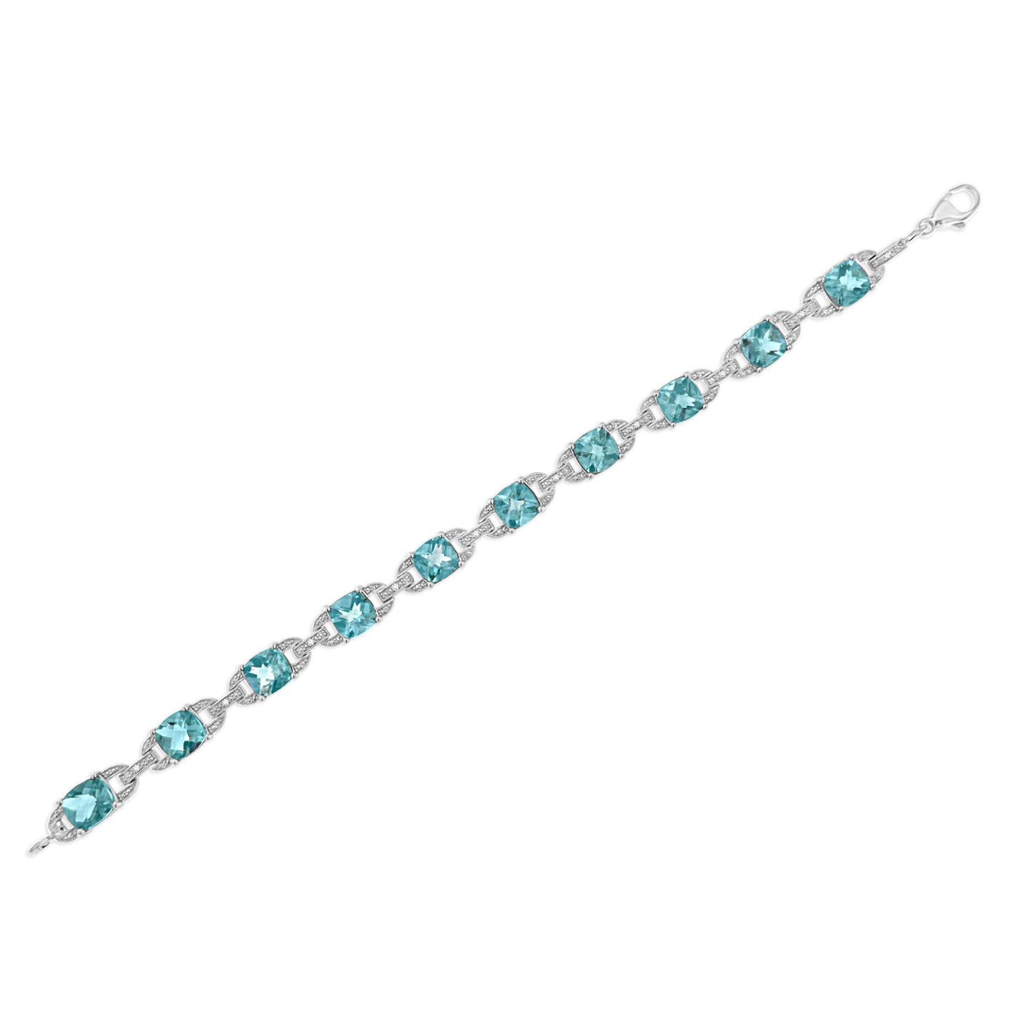 .925 Sterling Silver 7x7 mm Cushion Cut Blue Topaz and 1/20 cttw Round Cut Diamond Fashion Tennis Bracelet (I-J Color, I1-I2 Clarity) - 7" Bids.com