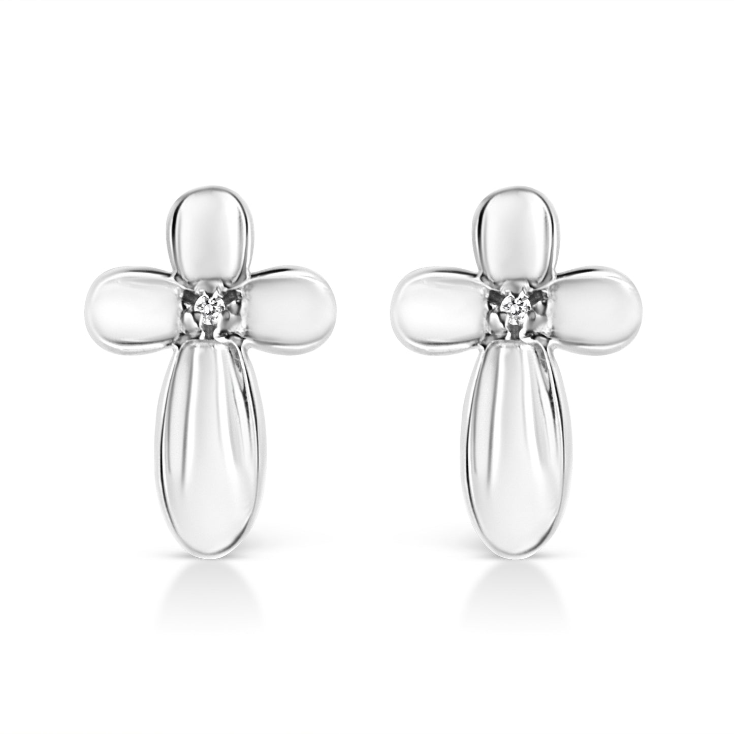 .925 Sterling Silver Prong Set Diamond Accent Floral Cross Stud Earring (I-J Color, I1-I2 Clarity) Bids.com