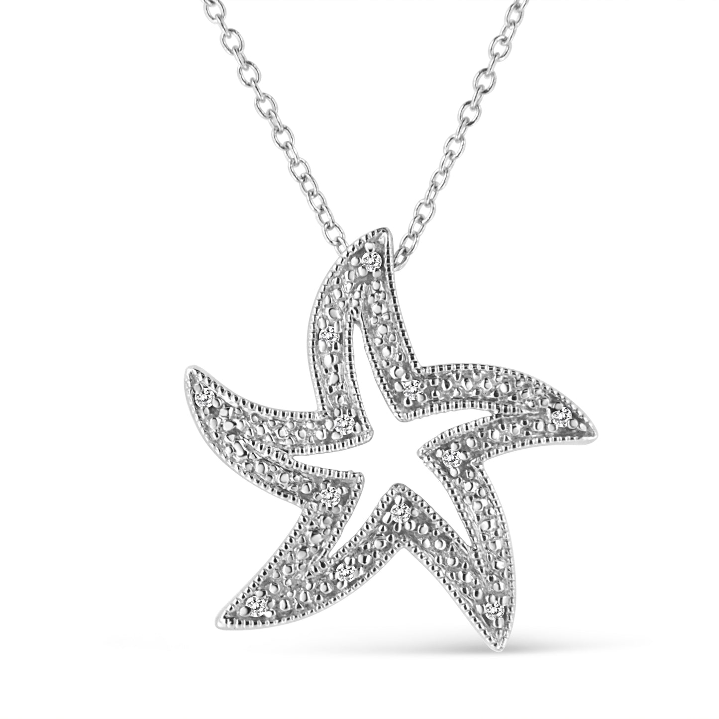 .925 Sterling Silver Prong-Set Diamond Accent Starfish 18" Pendant Necklace (I-J Color, I1-I2 Clarity) Bids.com