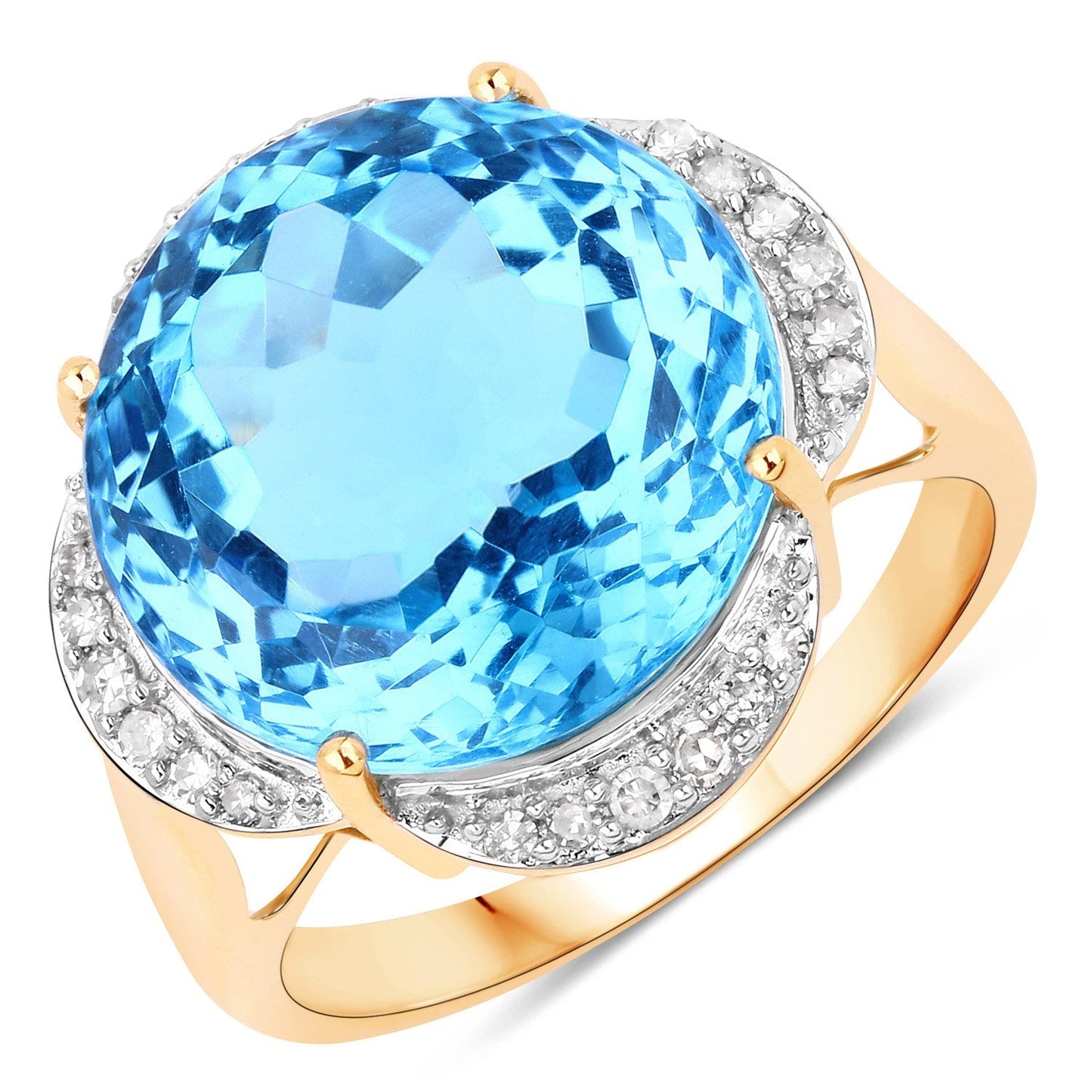 12.69 Carat Genuine Swiss Blue Topaz and White Diamond 14K Yellow Gold Ring Bids.com