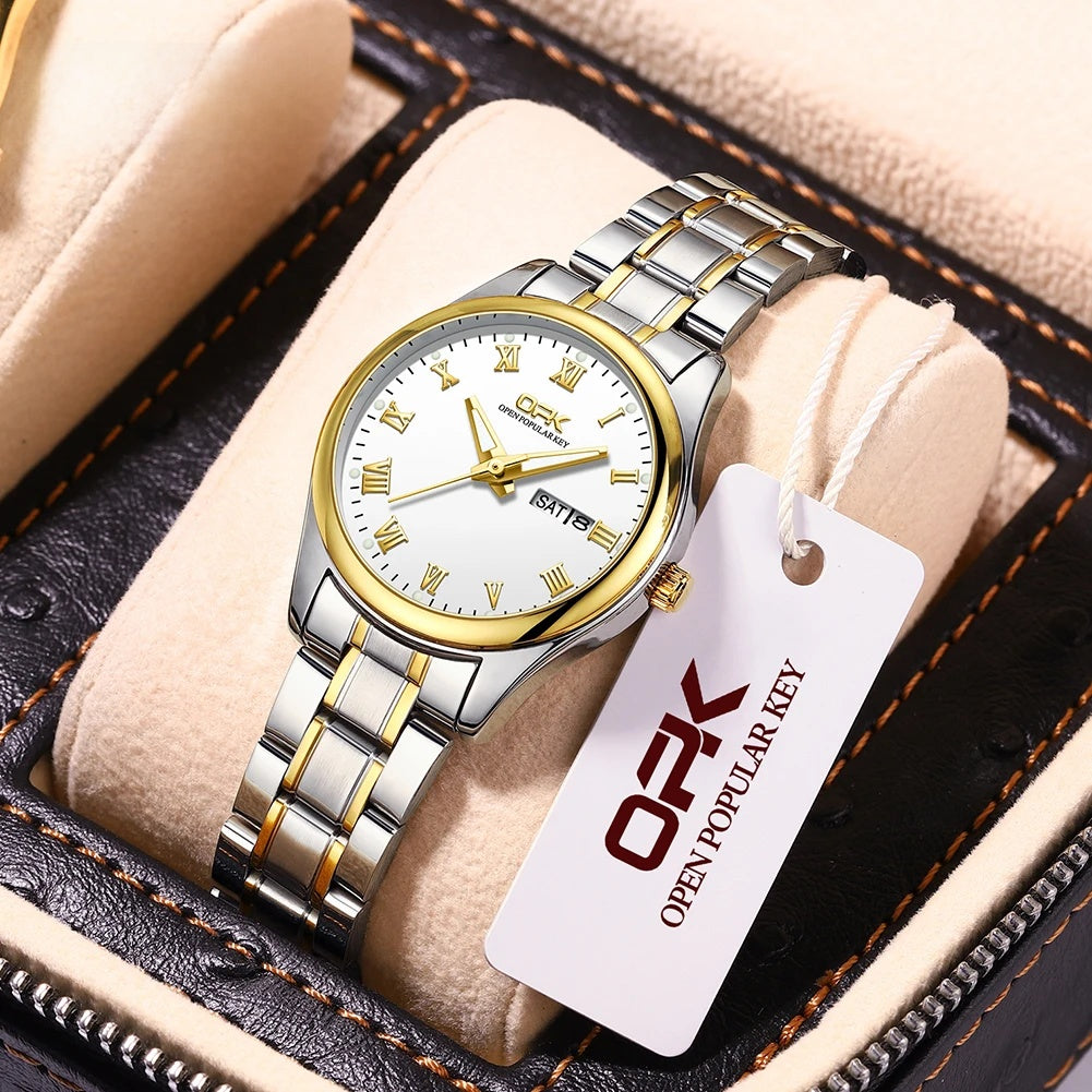 Women's Two Tone Stainless Steel Watch With Day Date BandsCo Straps