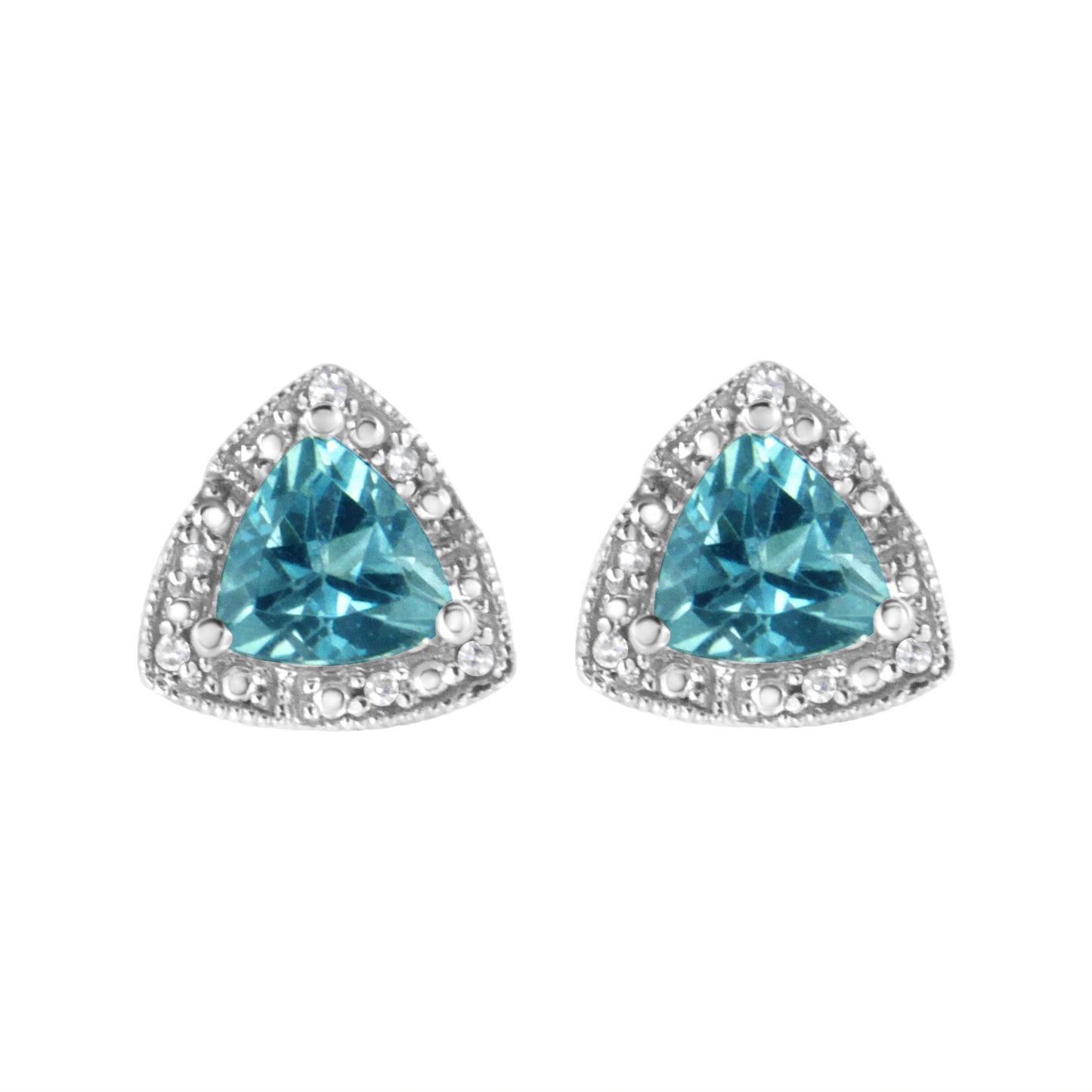 .925 Sterling Silver 6x6 mm Trillion Cut Blue Topaz Gemstone and Diamond Accent Stud Earring (I-J Color, I1-I2 Clarity) Bids.com