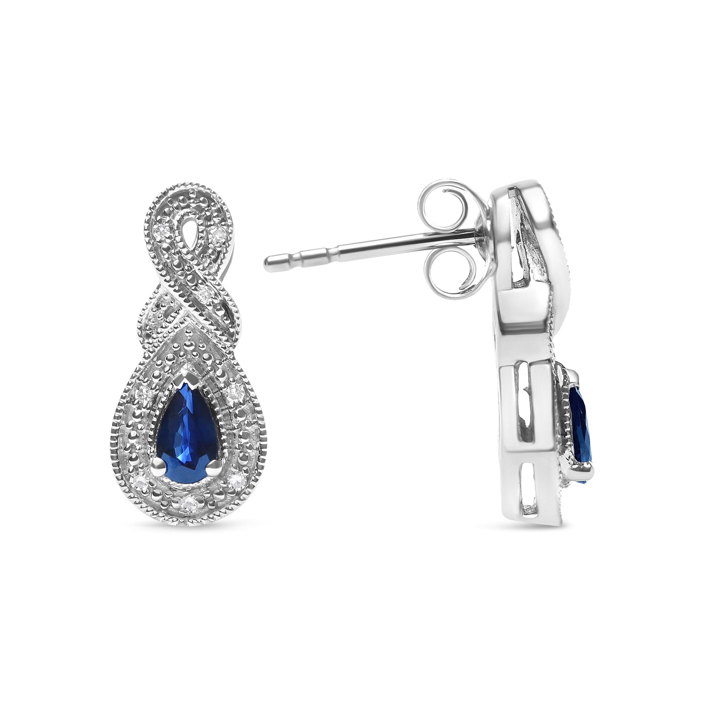 .925 Sterling Silver 4.5 x 3mm Pear Sapphire Gemstone and Diamond Accent Infinity Drop Stud Earrings (H-I Color, SI1-SI2 Clarity) Bids.com