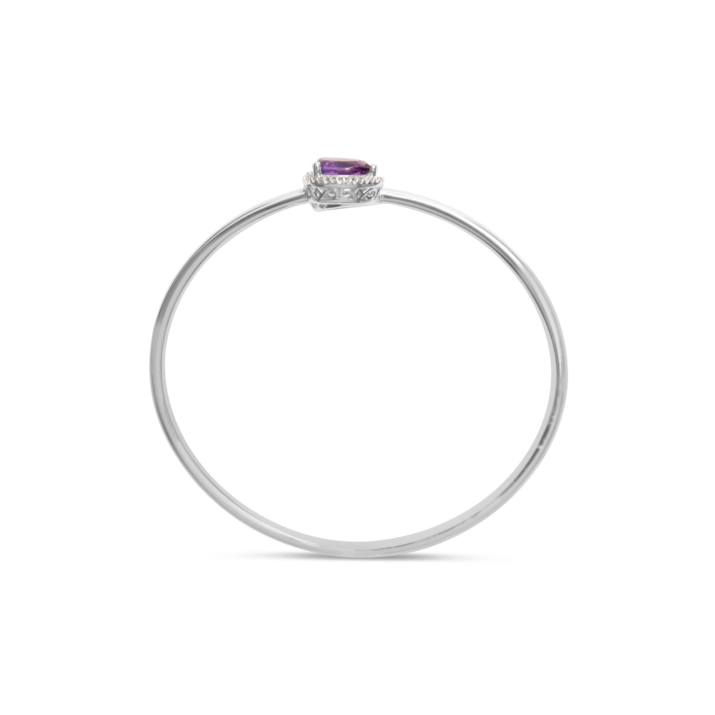 .925 Sterling Silver 8 x 5.5mm Pear Shape Amethyst and Diamond Accent Halo Bypass Bangle Bracelet (H-I Color, SI1-SI2 Clarity) - Fits up to 7" Inches Bids.com