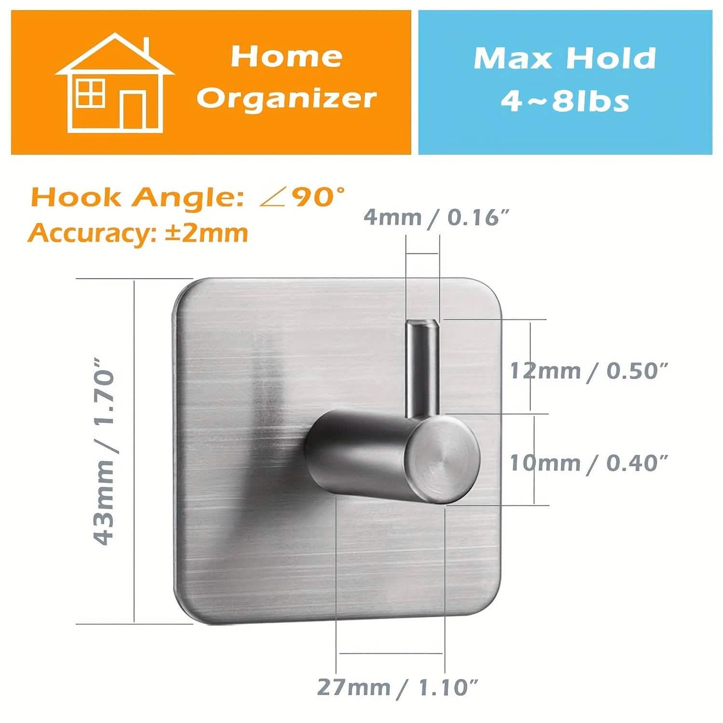4-Pack Heavy Duty Stick Hooks – Stainless Steel, Waterproof, Wall Mount DailySale