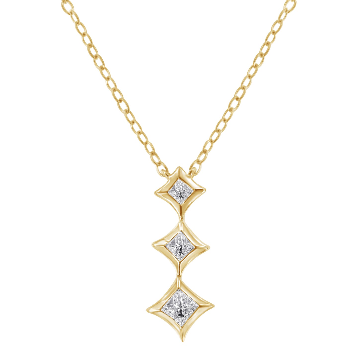 10K White Gold 1/5 Cttw Princess Cut Diamond 3 Stone Drop 18" Pendant Necklace (H-I Color, SI2-I1 Clarity) Bids.com