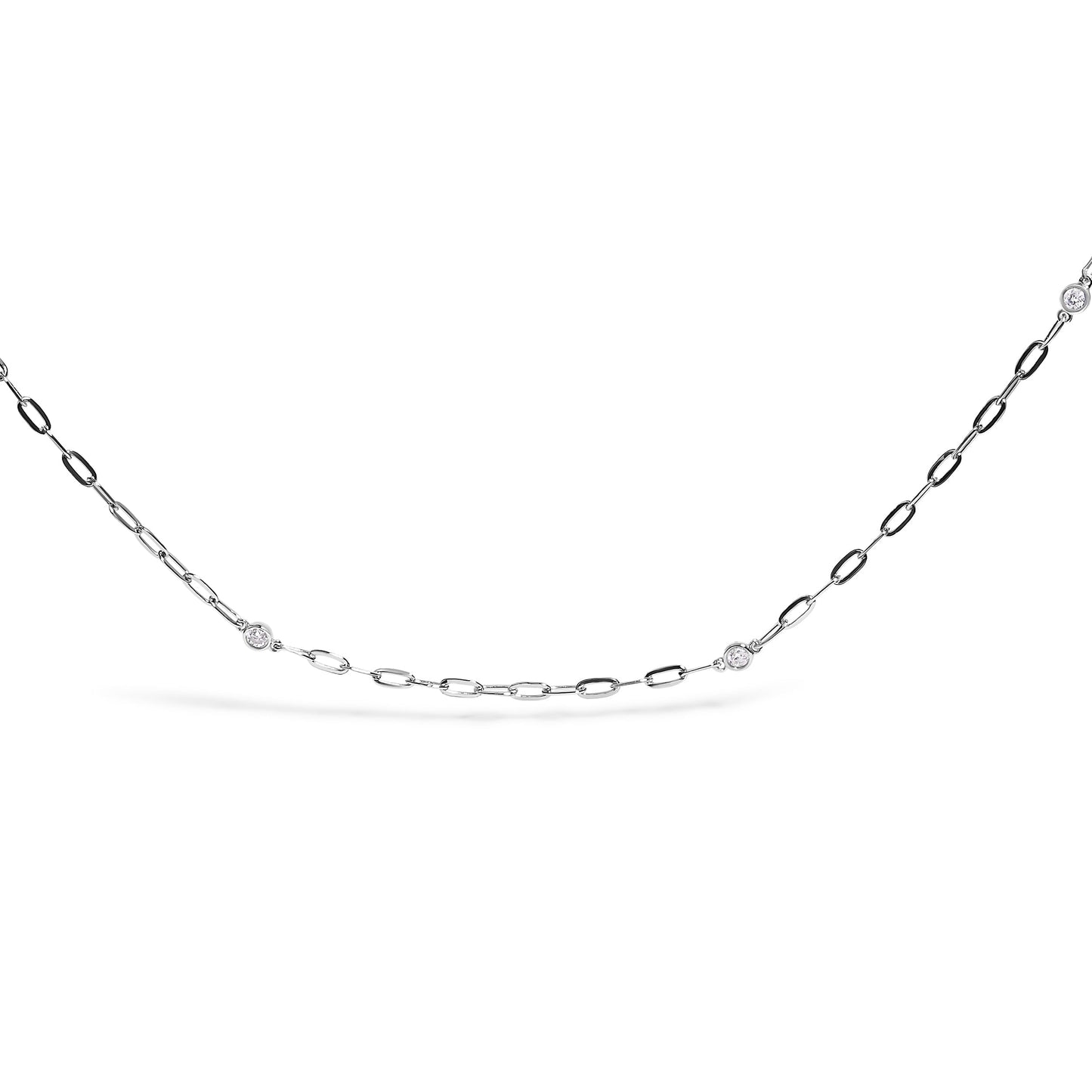14K White Gold Bezel Set 1.00 Cttw Diamond 11 Station Necklace Bids.com