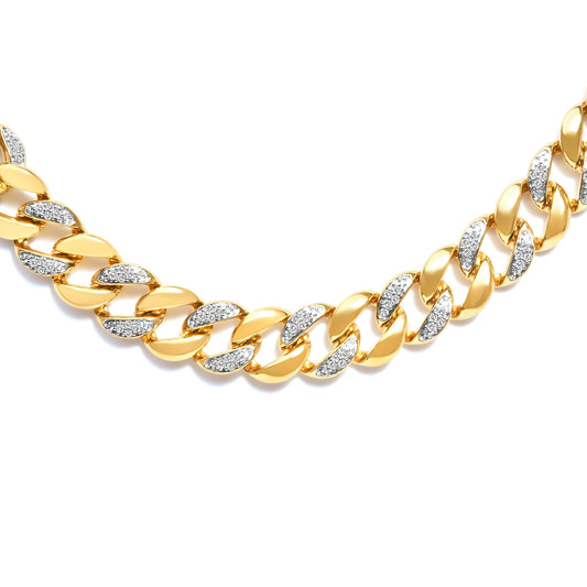 14K Yellow Gold Plated .925 Sterling Silver 1.0 Cttw Diamond Cuban Link Necklace (I-J Color, I3 Clarity) - 18" Inches Bids.com