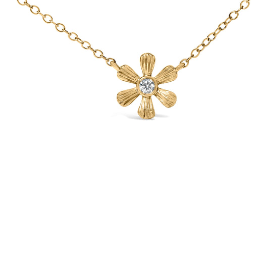 10K Yellow Gold 1/8 Cttw Diamond Floral Station Chain Necklace (I-J Color, I1-I2 Clarity) Bids.com