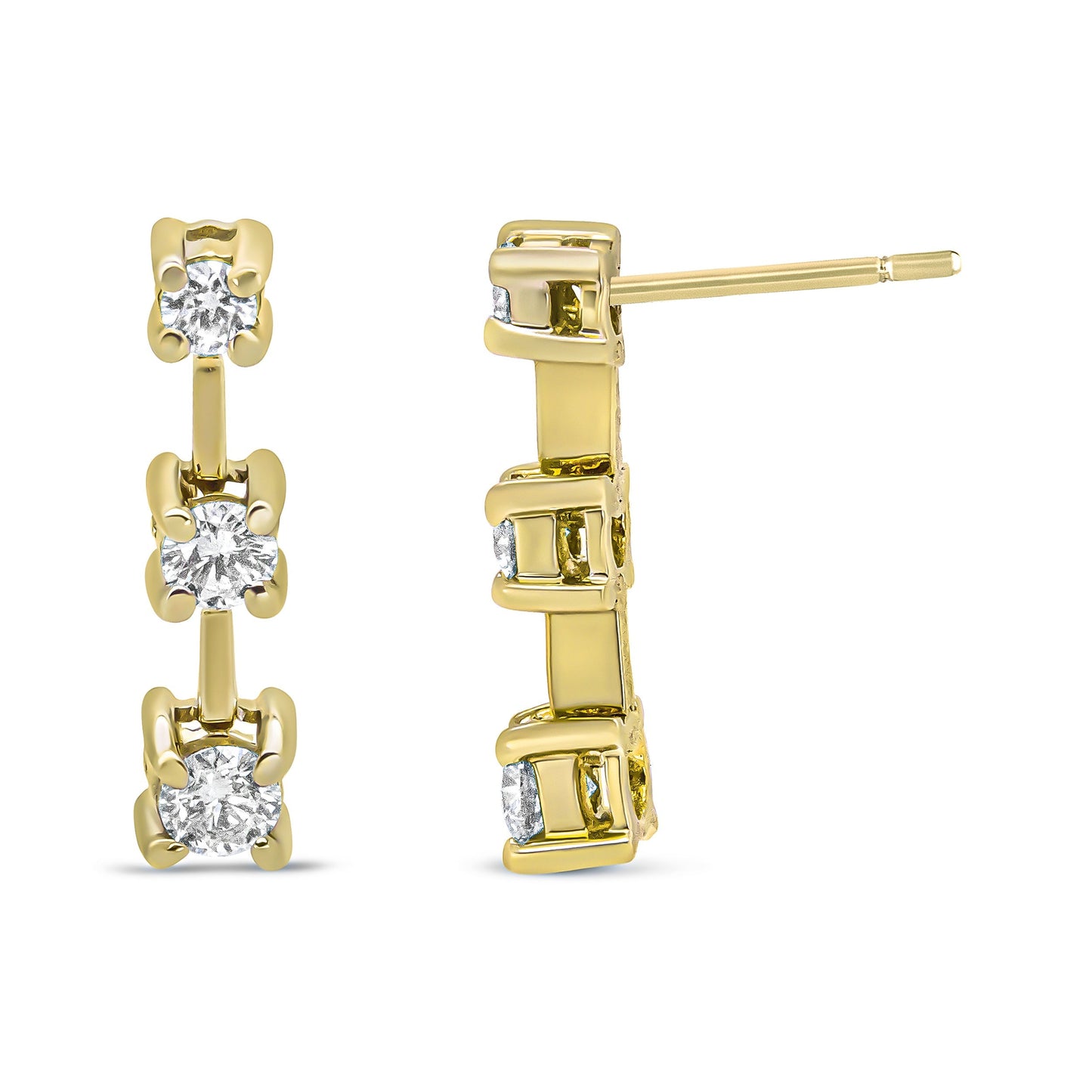 14K Yellow Gold 1/2 Cttw Round Diamond 3 Stone Graduated Linear Drop Past, Present and Future Stud Earrings (H-I Color, SI1-SI2 Clarity) Bids.com