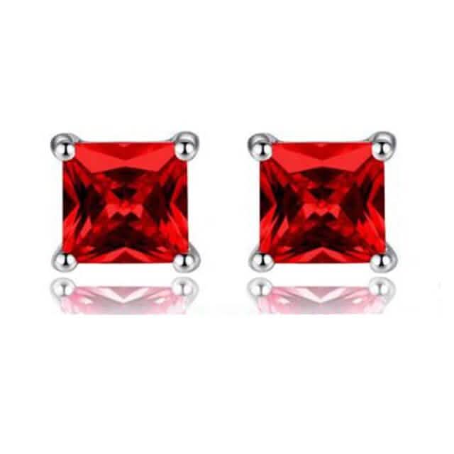 925 Ruby Square Shape Stud Earrings DailySale