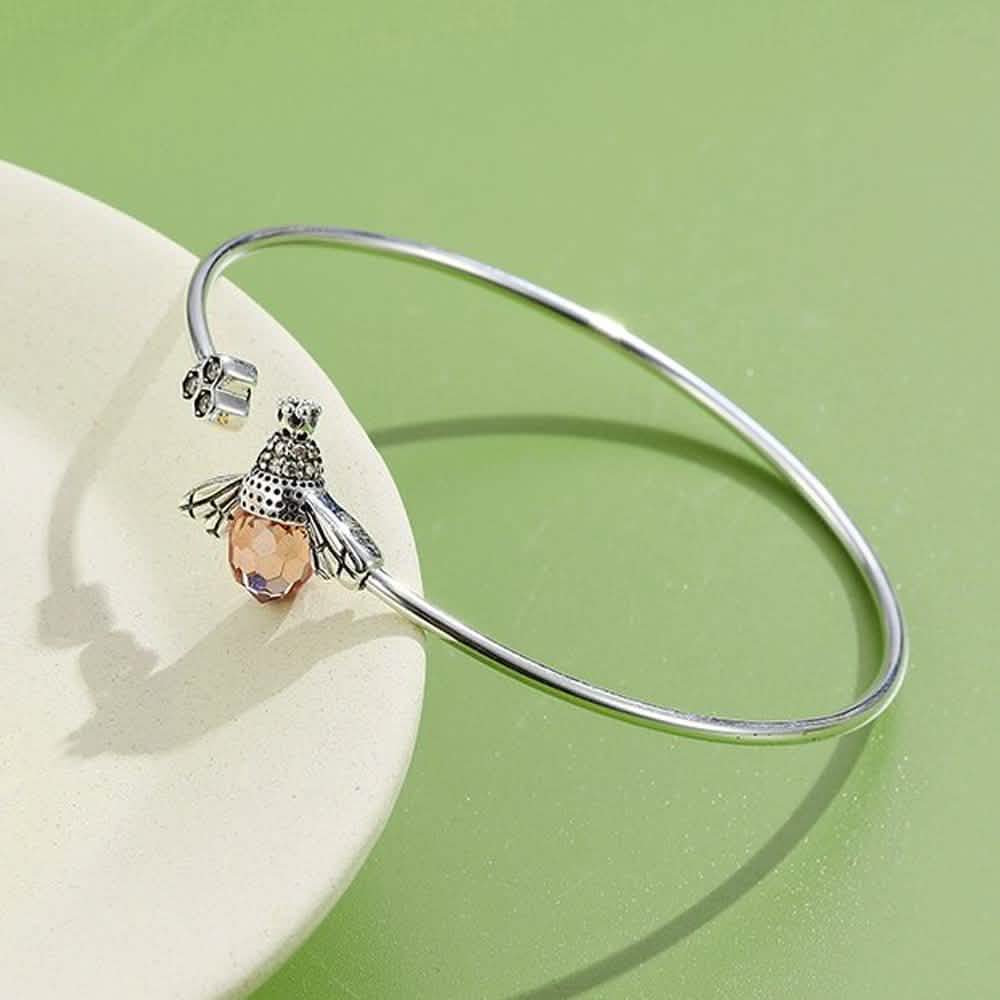 925 Sterling Silver Bee Shape Cubic Zirconia and Austria Crystal Cuff Bracelet DailySale
