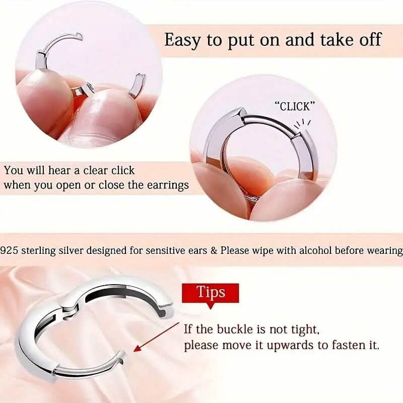 925 Sterling Silver Hoop Earrings with Synthetic Cubic Zirconia DailySale
