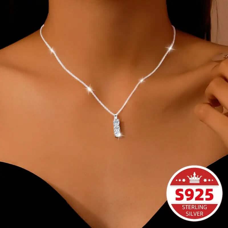 925 Sterling Silver Necklace Three Vertical Synthetic Zirconia Pendants DailySale