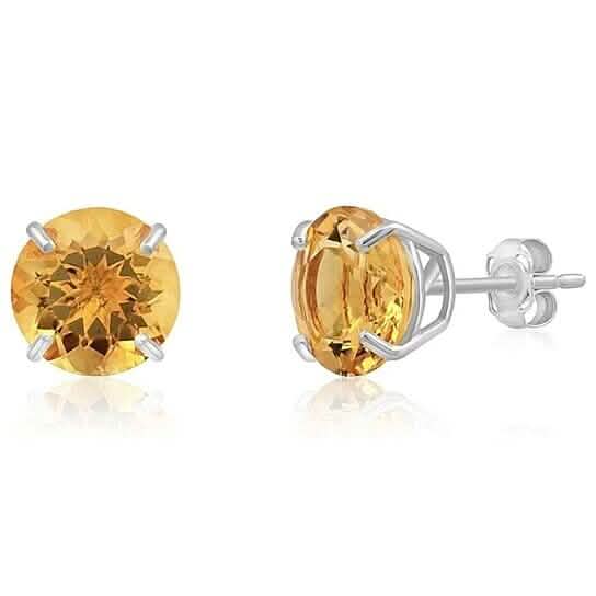 925 Sterling Silver Round Cut Citrine Stud Earrings 2.00 Cttw DailySale