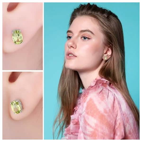 925 Sterling Silver Round/Oval Peridot Stud Earrings DailySale