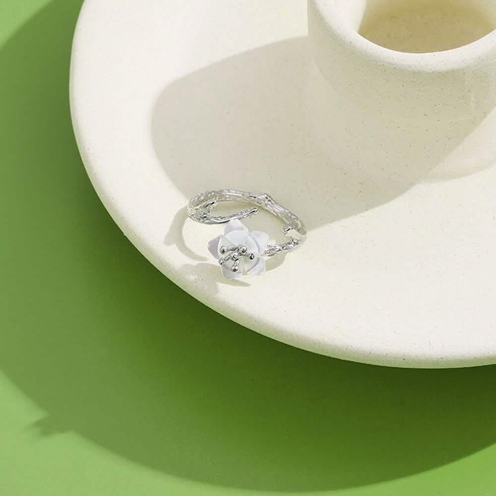 925 Sterling Silver White Cherry Blossom Shell Pearl Flower Branch Rings DailySale