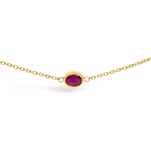 14K Yellow Gold Bezel Set 4x3 mm Oval Red Ruby Station Necklace - 18 Inches Bids.com