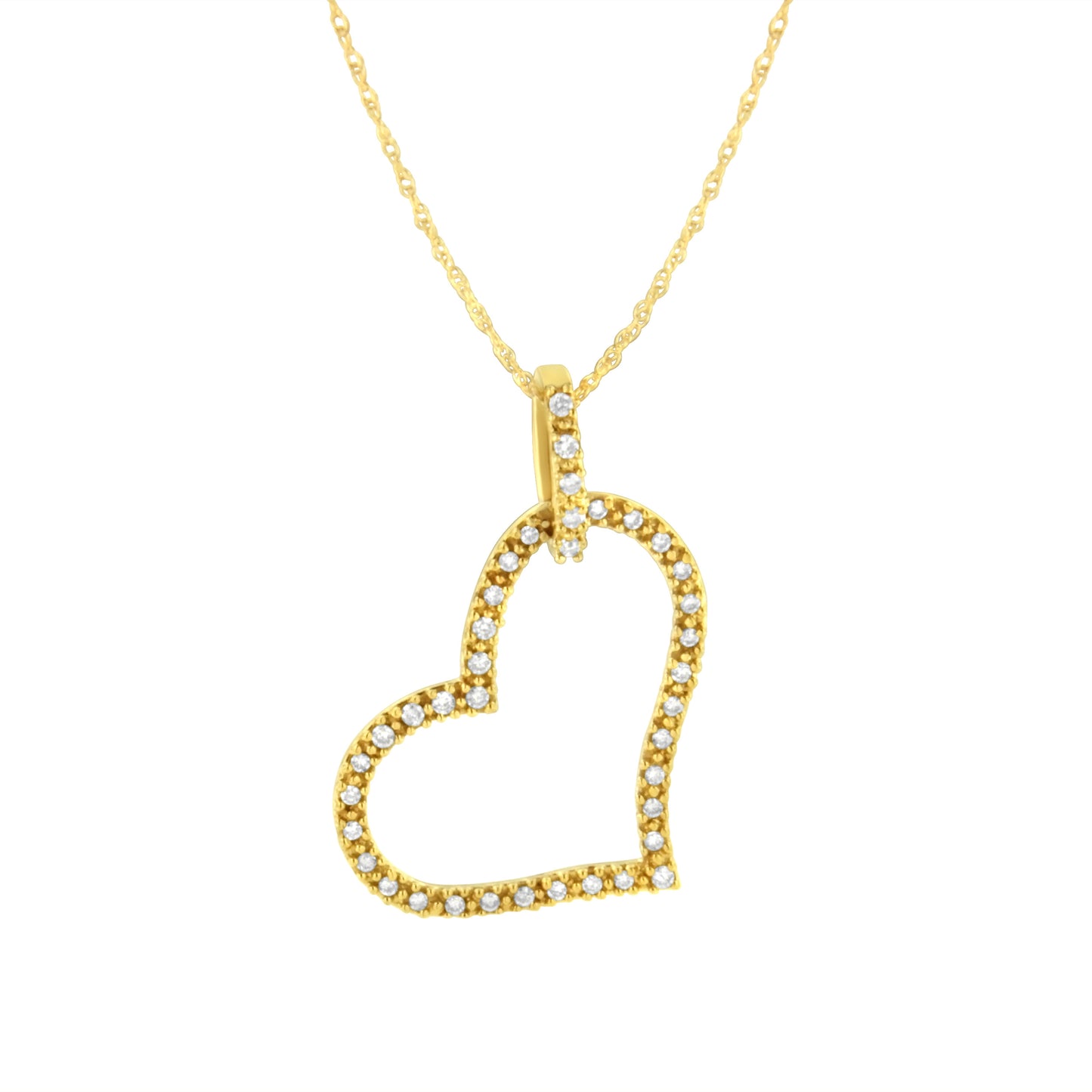 10K Yellow Gold 1/4 cttw Prong Set Round-Cut Diamond Open Heart 18" Pendant Necklace (K-L Color, I1-I2 Clarity) Bids.com