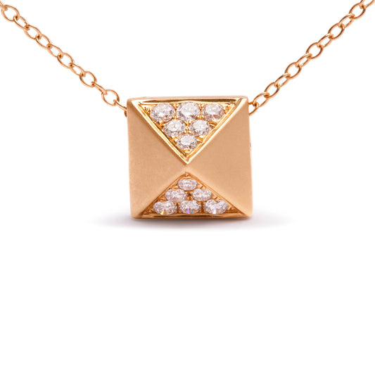 14K Yellow Gold 1/4 Cttw Diamond Matte Finished Pyramid Pendant Necklace (G-H Color, SI1-SI2 Clarity) - 18 Inches Bids.com