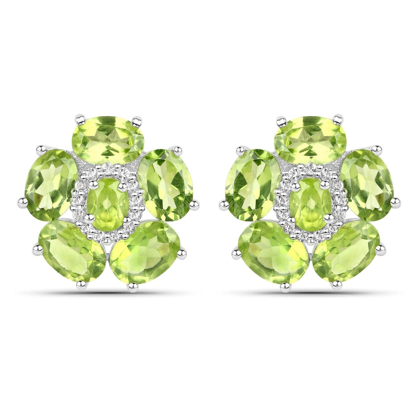 18K White Gold Plated 9.26 Carat Genuine Peridot and White Topaz .925 Sterling Silver Earrings Bids.com