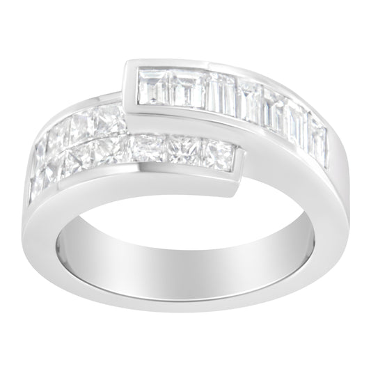 14K White Gold 2.0 Cttw Channel-Set Princess and Baguette-Cut Diamond Bypass Ring Band (G-H Color, SI1-SI2 Clarity) - Ring Size 6.5 Bids.com