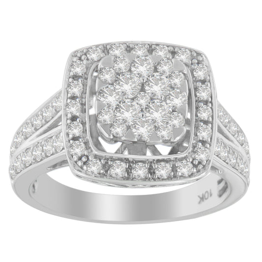 10K White Gold Diamond Cluster Ring (1 Cttw, H-I Color, SI2-I1 Clarity) - Size 6-1/2 Bids.com