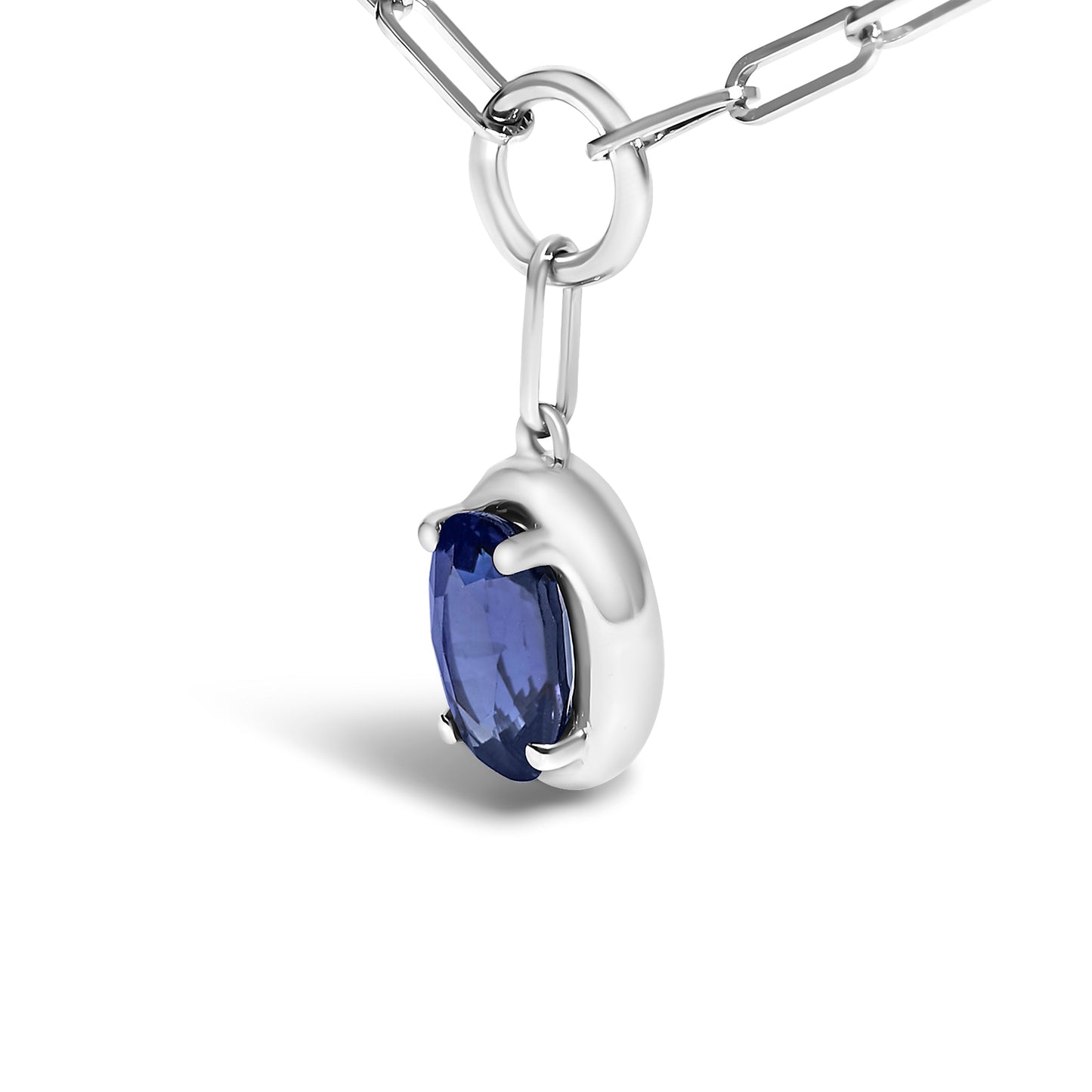 10K White Gold 6x4 mm Oval Blue Sapphire Solitaire Paperclip Pendant Necklace - 18" Inches Bids.com
