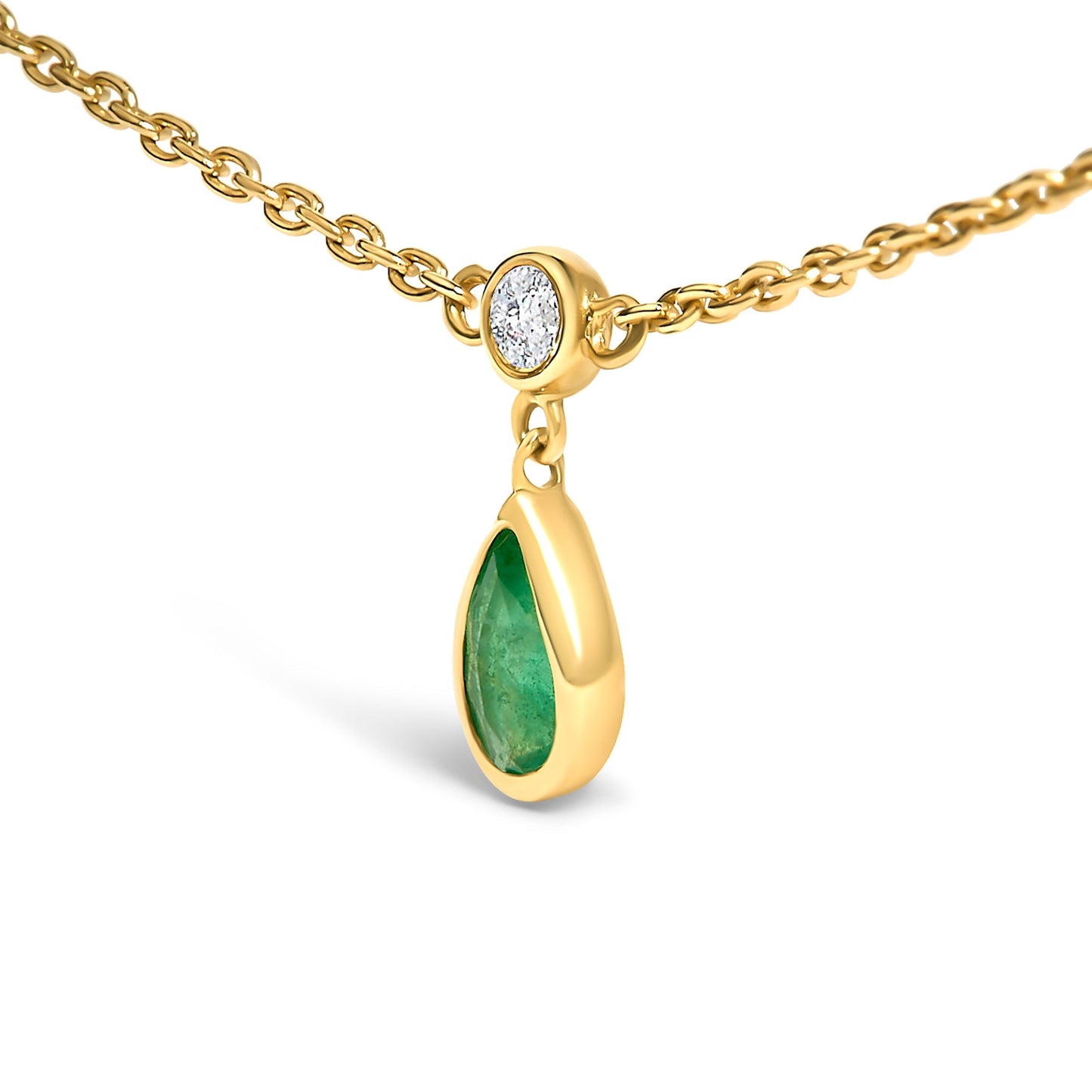 10K Yellow Gold Dangling 5x3 mm Green Emerald and Diamond Station Necklace - 18" Inches Bids.com