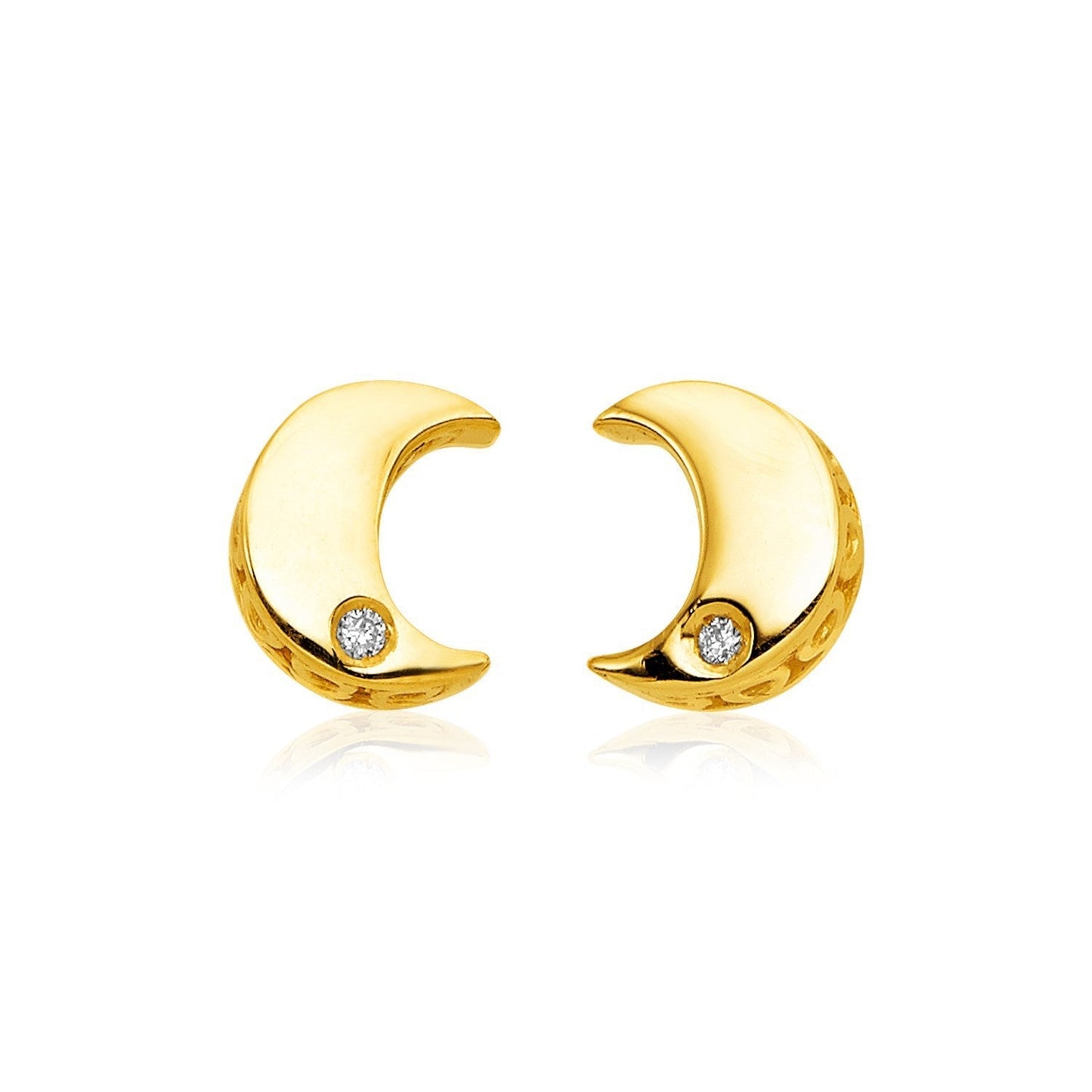 14k Yellow Gold Polished Moon Earrings with Diamonds Bids.com