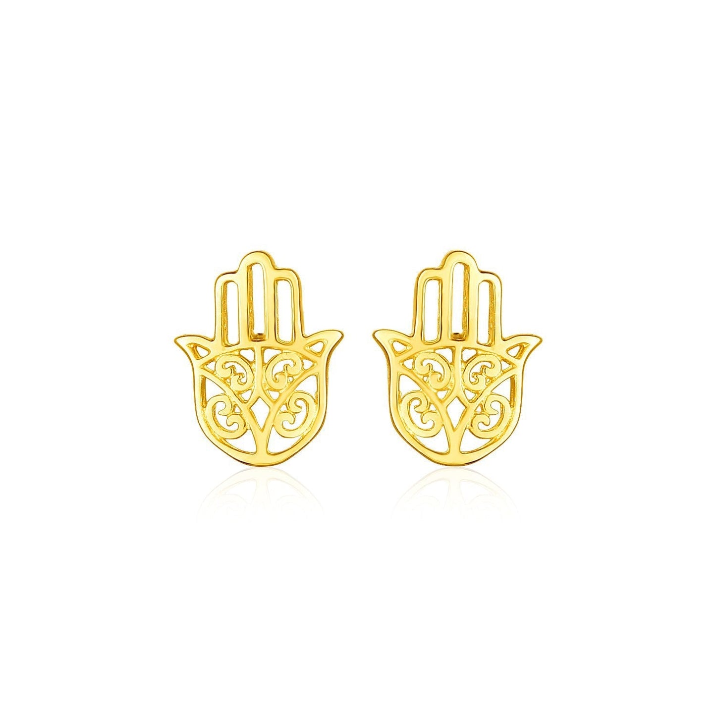 14k Yellow Gold Polished Hand of Hamsa Post Earrings Bids.com