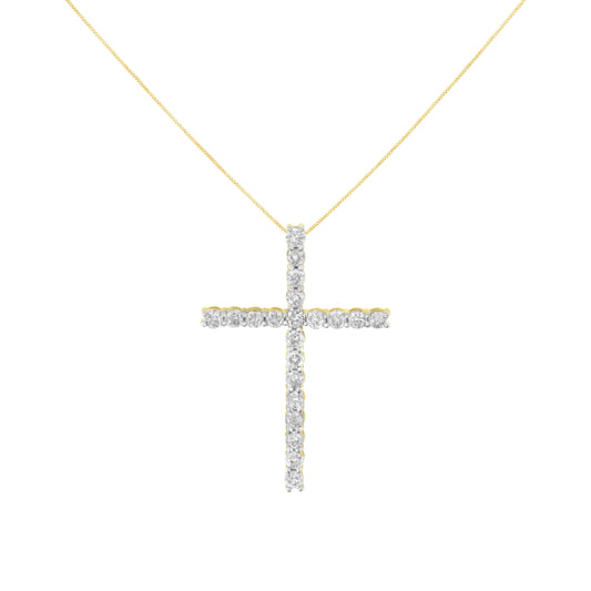 10K Yellow Gold Plated .925 Sterling Silver 4.0 Cttw Round Cut Diamond Cross Pendant Necklace (J-K Color, I1-I2 Clarity) - 18" Bids.com