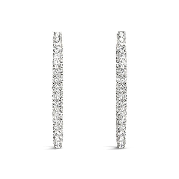 Oval Shape Two Sided Diamond Hoop Earrings in 14k White Gold (2 cttw) Bids.com