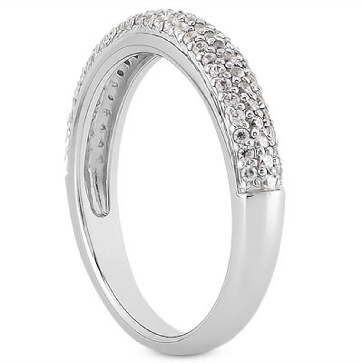 14k White Gold Triple Multi-Row Micro- Pave Diamond Wedding Ring Band Bids.com