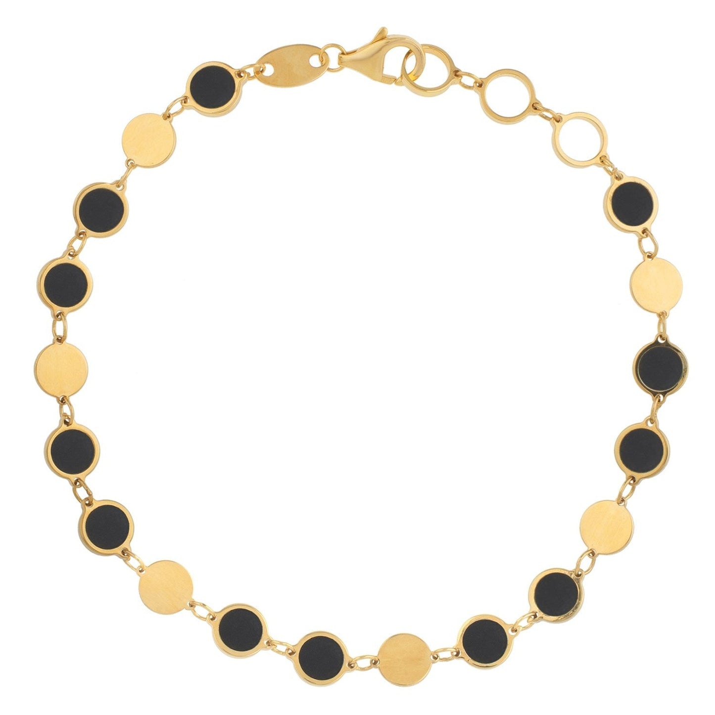 14k Yellow Gold Onyx Geometric Mirror Gem Chain Bracelet (5.00 mm) Bids.com