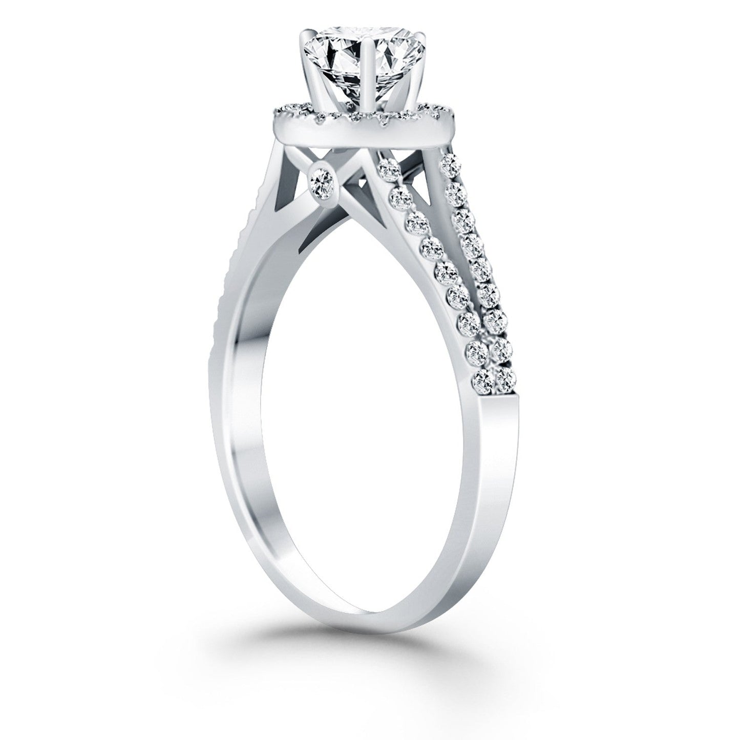 14k White Gold Diamond Halo Split Shank Engagement Ring Bids.com