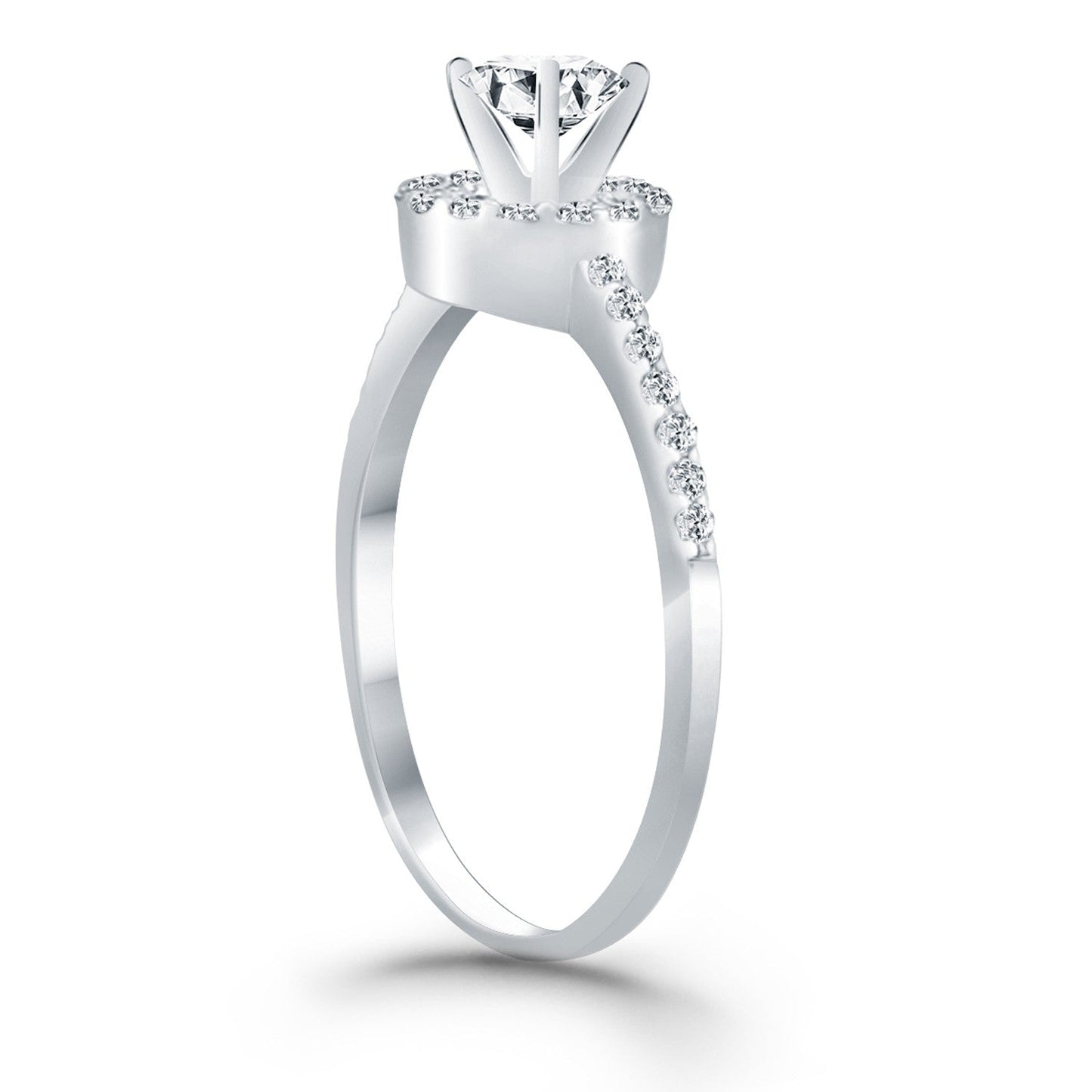 14k White Gold Diamond Halo Collar Engagement Ring Bids.com