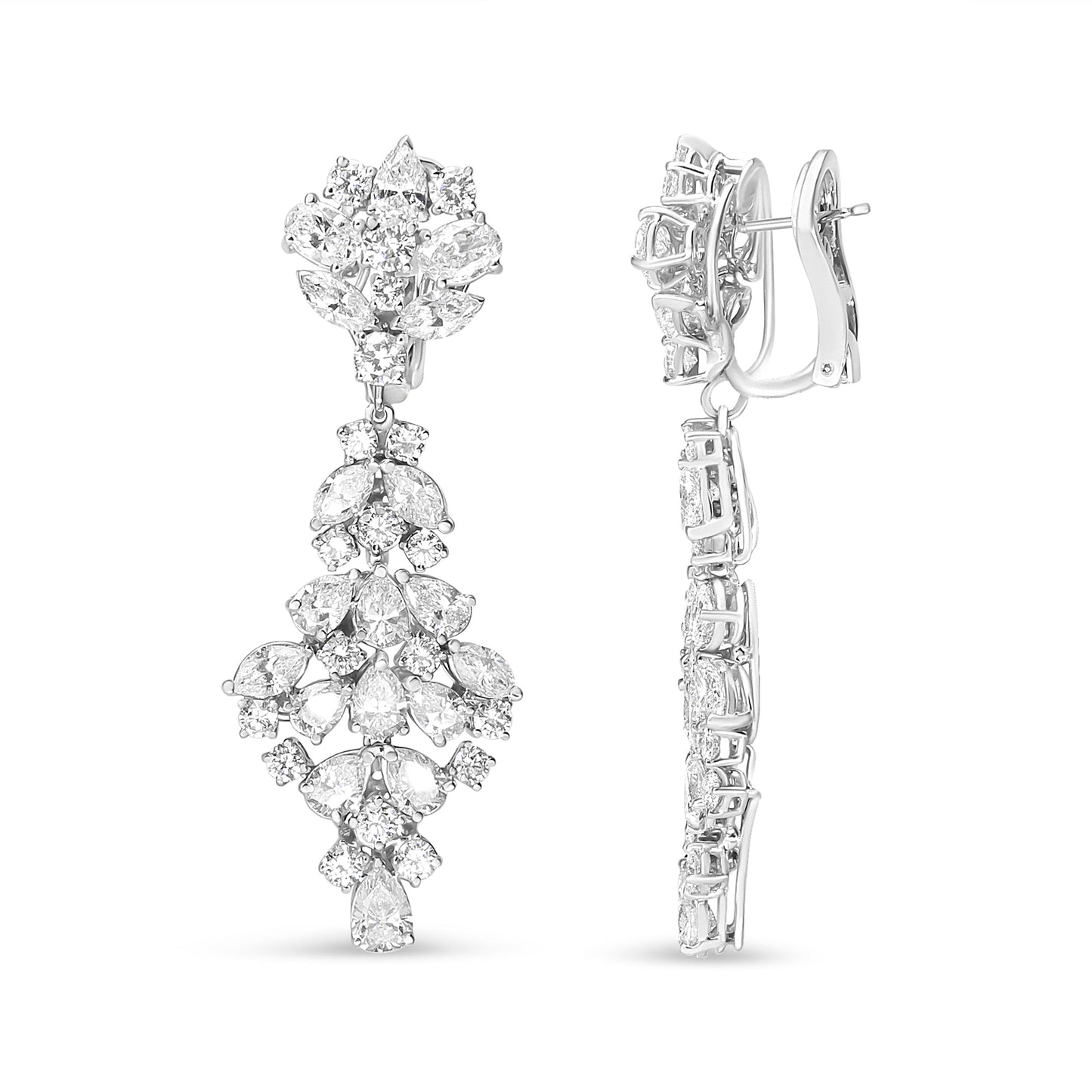 18K White Gold 9 1/2 Cttw Diamond Cluster Drop Dangle Clip-On Earrings (F-G Color, VS1-VS2 Clarity) Bids.com