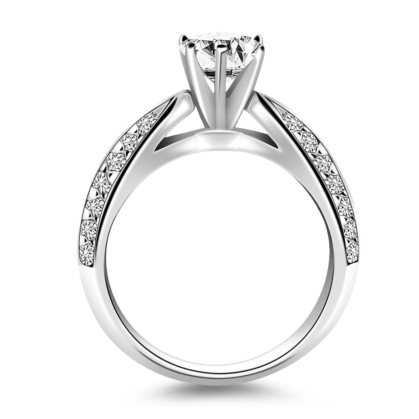 14k White Gold Cathedral Double Row Pave Diamond Engagement Ring Bids.com