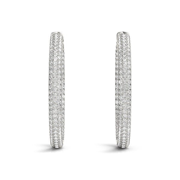 14k White Gold Two Row Pave Set Diamond Hoop Earrings (7 cttw) Bids.com