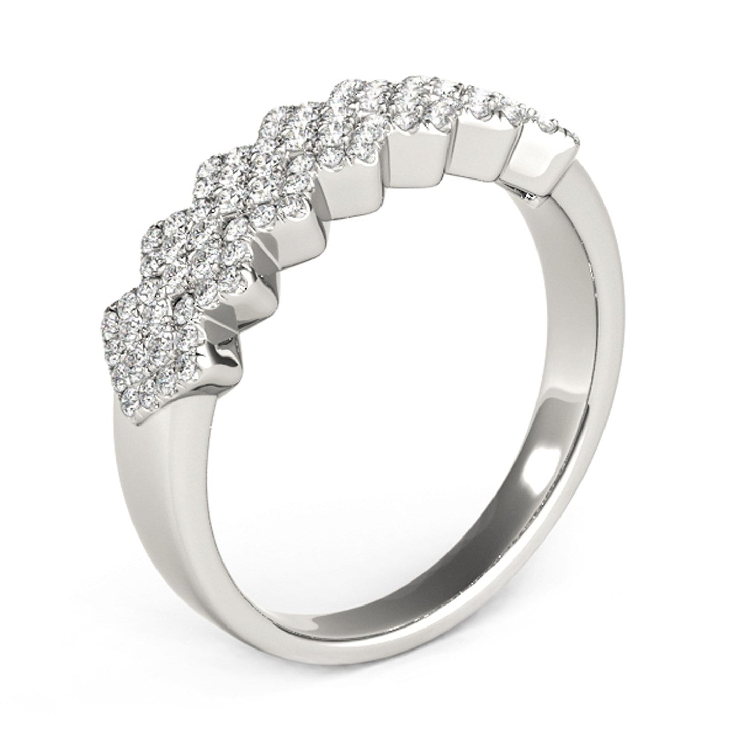 Diamond Studded Wide Multi-Diagonal Pattern Ring in 14k White Gold (5/8 cttw) Bids.com
