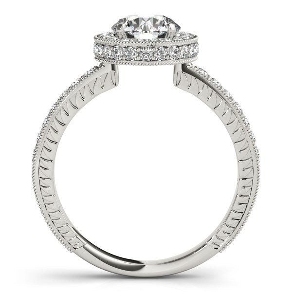 14k White Gold Milgrain Border Diamond Pave Engagement Ring (1 1/2 cttw) Bids.com